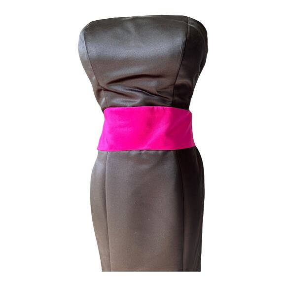 Bill Levkoff Formal Strapless Trumpet Black with Purple sash satin size 2 - Picture 3 of 13